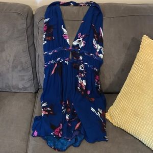 Royal blue , Floral, mini dress, backless